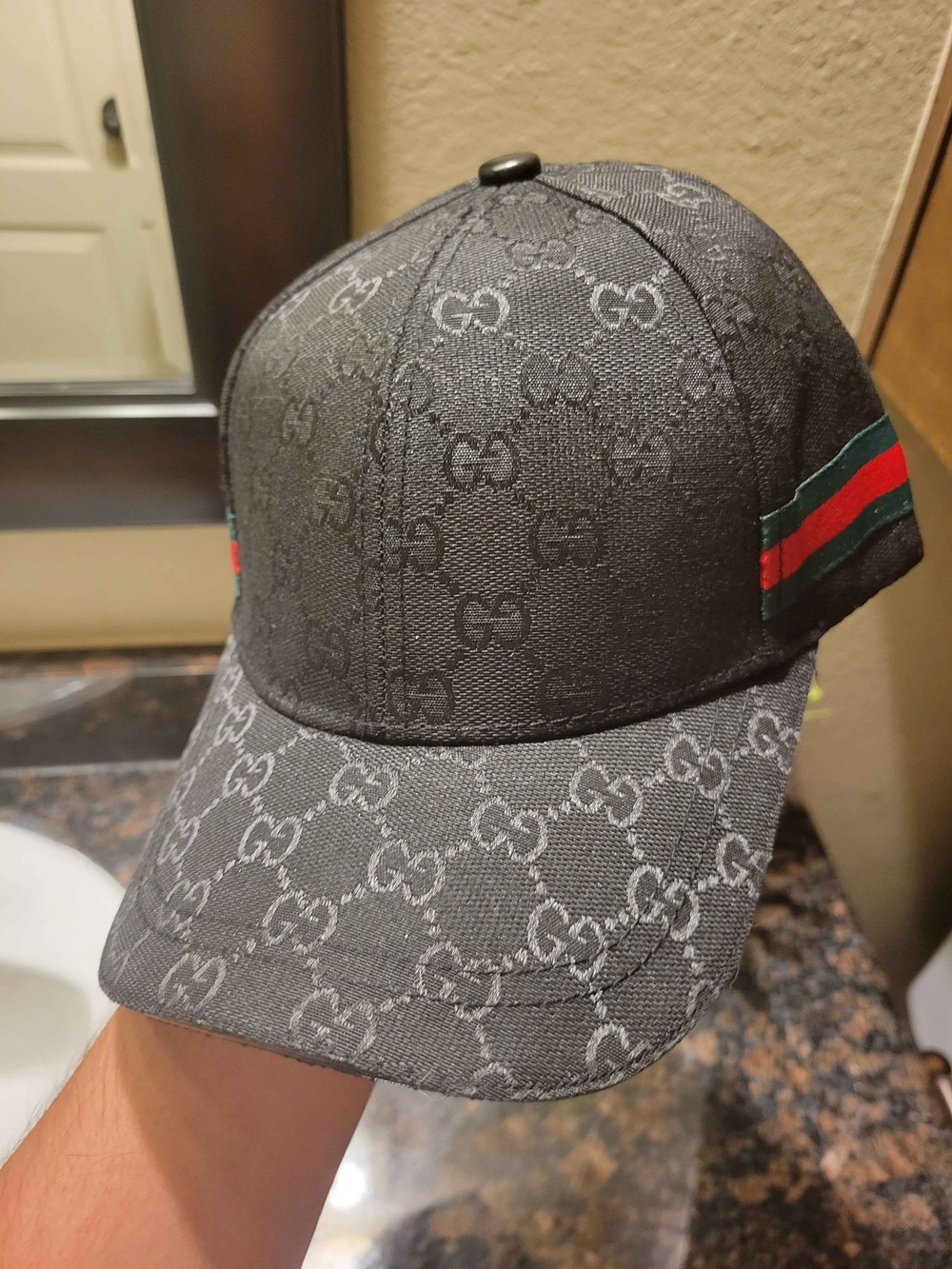Gucci Monogram Black Baseball Cap with Signature Web Stripe - Black - Picture 9 of 9